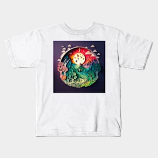 3D Effect Papercut Art - Fairytale Scene Kids T-Shirt